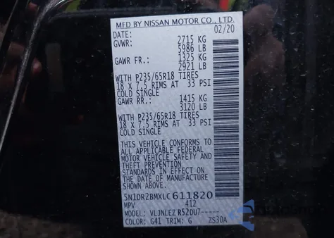 2020 Nissan Pathfinder Sv 4Wd z USA, uszkodzony, nr VIN 5N1DR2BMXLC611820